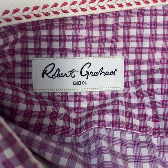 Robert Graham Mens 2XL (47/18.5) Purple White Gingham Textured Button Up Shirt - Picture 7 of 8